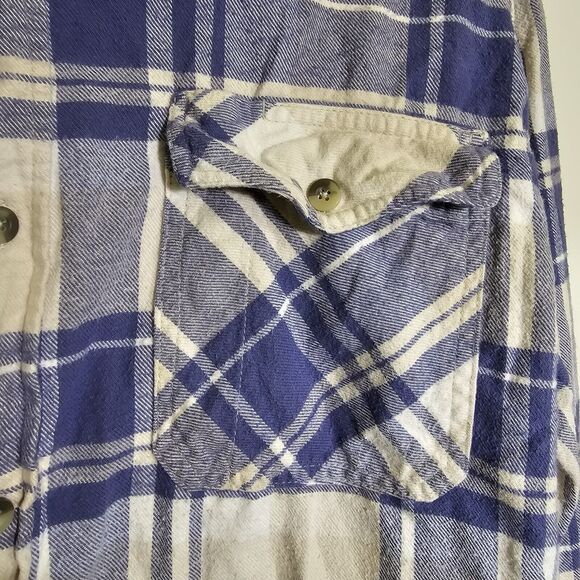 CQR Plaid Flannel Long Sleeve Corduroy Flip Cuff Shirt Blue White Men's Sz XL - Picture 3 of 9